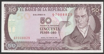 Kolumbia 50 pesos 1986 - stan bankowy UNC