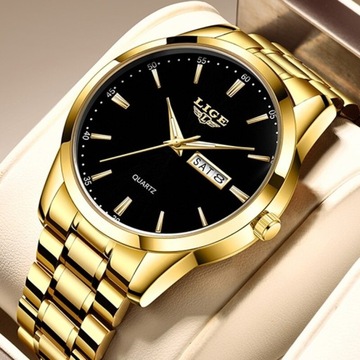 Klasyczny zegarek męski złoty Lige bransoleta box