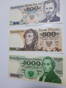 335N' BANKNOTY PRL UNC OD 200 ZŁ DO 5.000 TYSIĘCY 