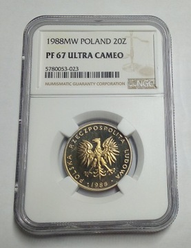 20 Zł 1988 NGC PF 67 ULTRA CAMEO DRUGA MAX!!