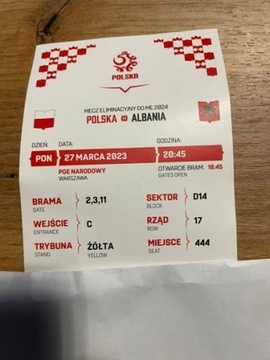 bilet z meczu Polska-Albania 27.03.2023