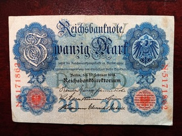 Banknot Zwanzig Mark 1914 r. Seria N