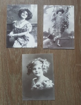 Trzy pocztówki z vintage zdjęciami