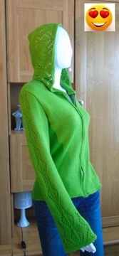 Zielony ażurowy rozpinany sweter z kapturem - 36