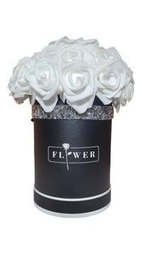 Flowerbox białe róże z PIRYTEM glamour