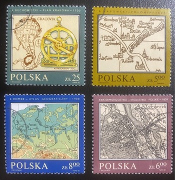 Znaczki Polska Mapy stemplowane 4szt
