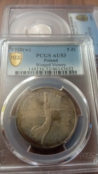 5 zł Nike 1928 pcgs au 53 