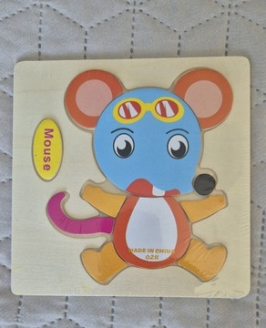 Nowa drewniana układanka puzzle Myszka dla dzieci