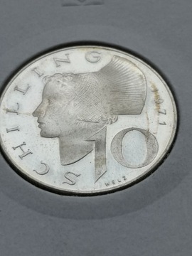 10 schilling 1971r. Austria srebro lustrzanka 