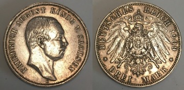 Niemcy Saksonia 3 Marki 1909 srebro