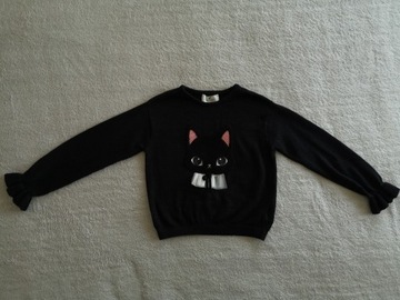 Czarny elegancki sweter w kota 3d H&M 122 - 128