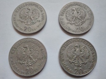 MONETA POLSKA 4 SZT 20 ZŁOTYCH 1976 NOWOTKO OB 071