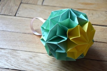 Bombka papierowa origami miętowo żółta