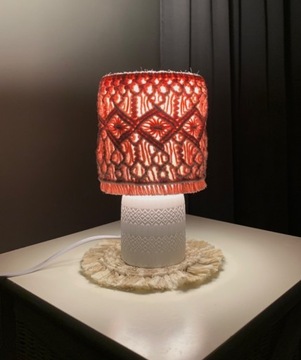 Lampa stołowa makrama różowa abażur handmade