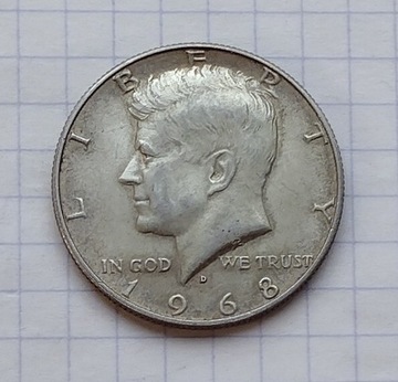 (3193) USA 1/2 dolara 1968 D srebro 