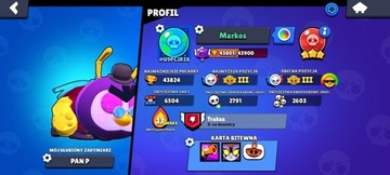 Konto Brawl Stars 43800 pucharków 78/78 zadymiarzy