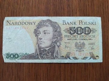 Banknot 500zł 1982r. Tadeusz Kościuszka seria DE