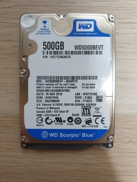 Dysk twardy WDC 500GB 2,5" uszkodzony