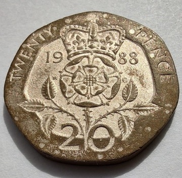 ANGLIA WIELKA BRYTANIA 20 Pence 1988 ŁADNA