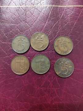 Holandia 5 centów 1967,75,77,78,84,85
