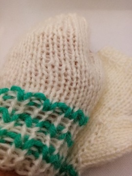 Mitenki; rękawiczki; handmade; biało-turkusowe