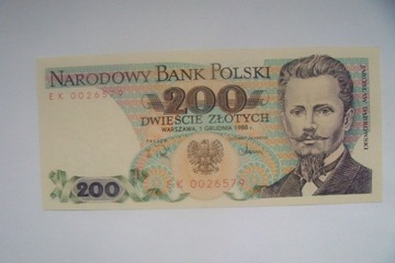 Polska Banknot PRL 200 zł.1988 r.seria EK UNC 