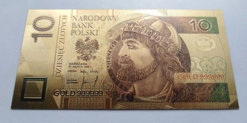 Banknot pozłacany 24k  10 złotych POLSKA 1994 rok