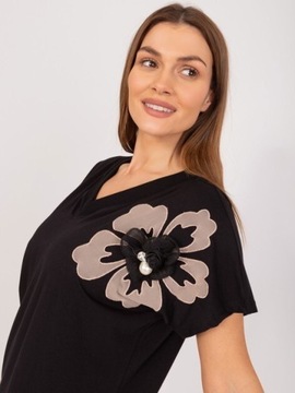 Bluzka damska oversize z kwiatem 3d czerń 