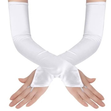 Długie rękawiczki ślubne białe mitenki na komunię