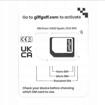 Karta Sim brytyjska GiffGaff UK bez rejestracji