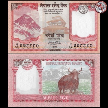 NEPAL - 5 Rupii, 2020 rok, stan bankowy