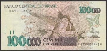 Brazylia 100 000 cruzeiros 1993 - stan bankowy UNC