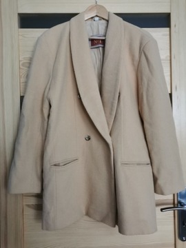 Wełniany płaszcz beżowy vintage Polski XL 42