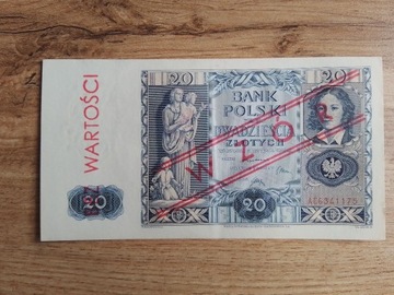 Banknot 20 zł 1936 nadruk wzor