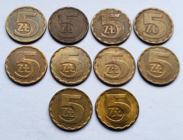 5 złotych 1977,79,81,82,83,84,85,86,87,88 - 10 szt