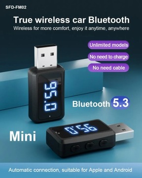 Transmitter FM USB Bluetooth 5.3 wyświetlacz