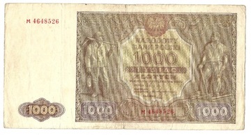 Banknot Polska PRL 1000 złotych Zł 1946 Seria M Stan II- XF/EF-