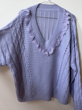 Nowy fioletowy sweter oversize z koronką 46 48 50