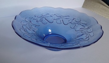Misa niebieskie szkło patera owocarka 19cm PRL 