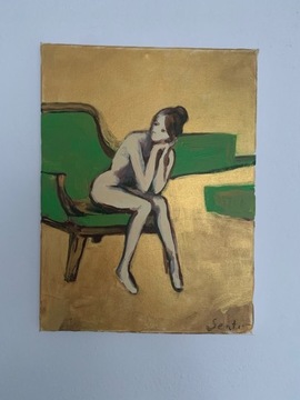 Obraz, płótno, złoto  „Zielony fotel”, Sentir 