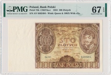 100 złotych 1934 - Ser.AV. + X + PMG 67 EPQ