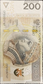 Banknot 200 zł, numer serii CF 0009797 