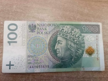 Banknot 100 zł seria AA 2012