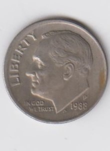 MONETA ONE DIME 0,10 cent USA 1988P r.