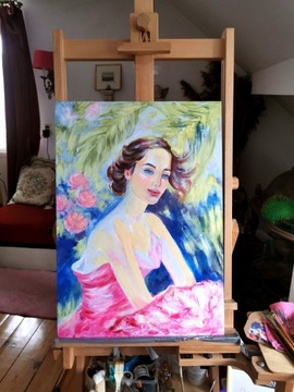 Młoda Dama - Obraz Ręcznie Malowany - Na ścianę Do