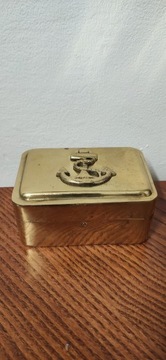 Pudełko metalowe z kotwicą na papierosy mosiądz 