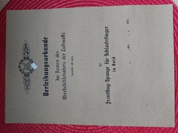 Odznaczenia  Dokument Niemcy Kopia Luftwaffe
