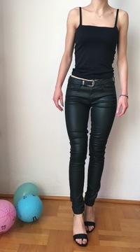 Woskowe spodnie jeansy rurki motocyklowe normal/low waist