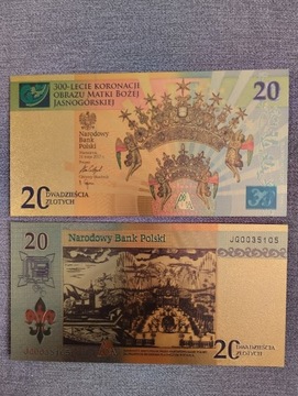 banknot pozłacany 300-LECIE KORONACJI 20 złotych
