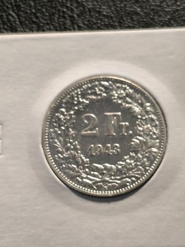 2 FRANKI SZWAJCARIA 1943 ROK SREBRO 0.835 